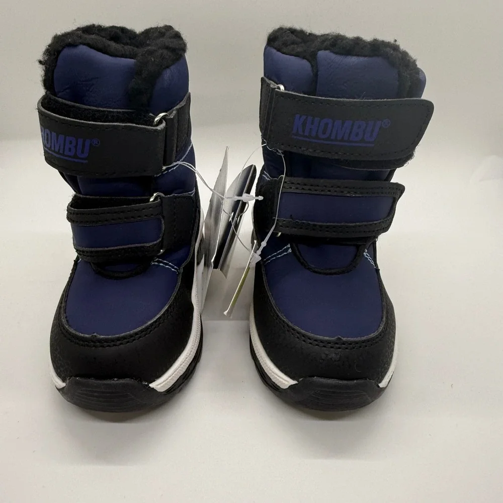 Khombu Toddler Boys Navy Blue Black Insulated Snow Boots Size 5 Hook Loop
